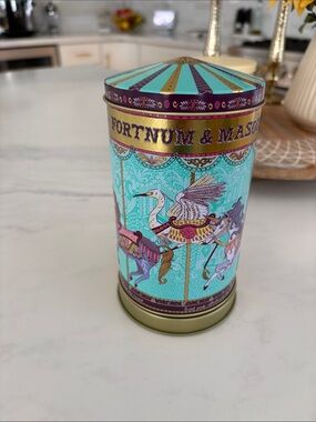 Fortnum & Mason Musical Merry-Go-Round Tin - Teal & Gold Carousel Canister